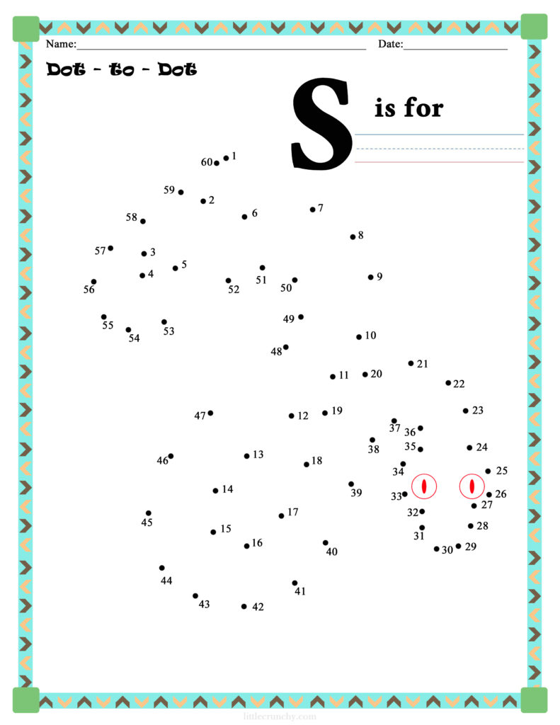 Dot-to-Dot Free Printable numbers Snake - Not for commercial use. 